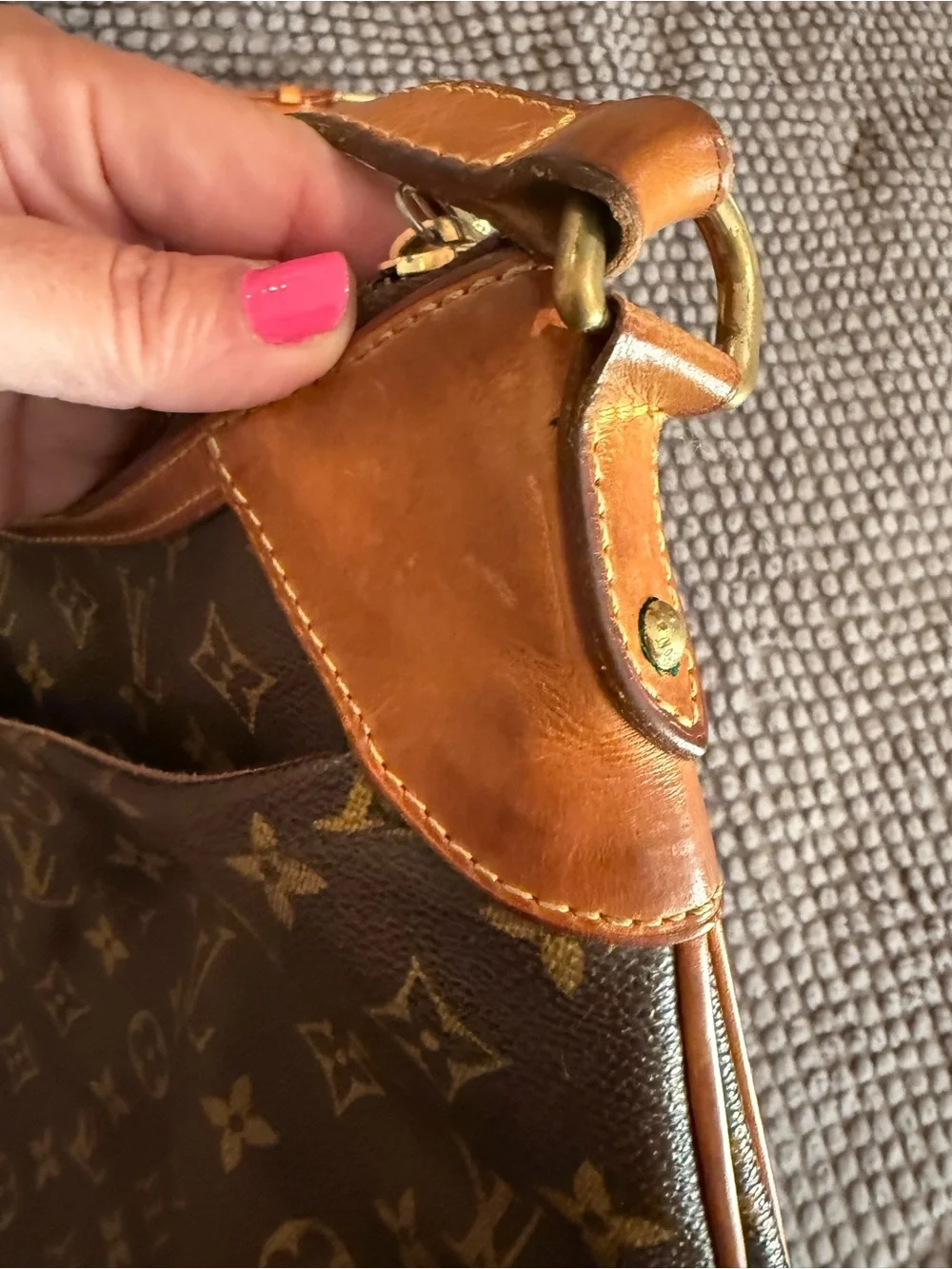 Louis Vuitton Brown Canvas Shoulder Bag with Tan Leather Trim